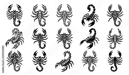 Schilderij op canvas Tribal scorpion tattoo design set with aggressive wild insect engraving style ha