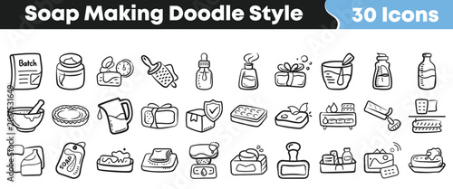 Canvas-taulu Hand drawn doodle set of thirty soap making icons collection