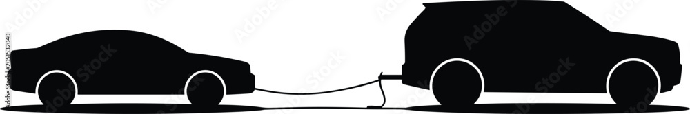 Fotografie A professional minimalist vector silhouette featuring an suv pulling a broken do