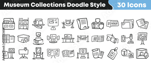 Photos Hand drawn collection of museum icons featuring various historical artifacts