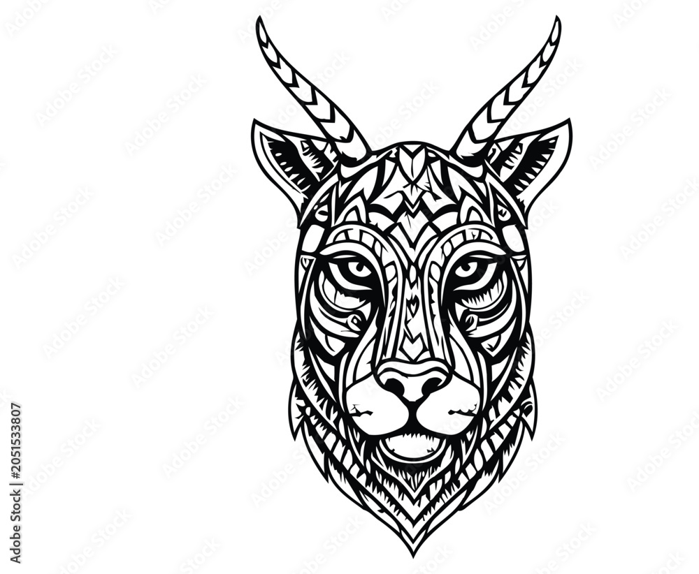 Fototapeta premium Intricately designed goat head with tribal patterns