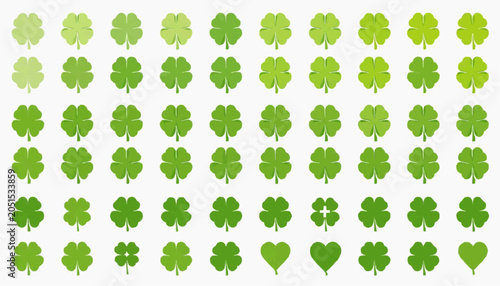 Collection of various green clover leaf shapes