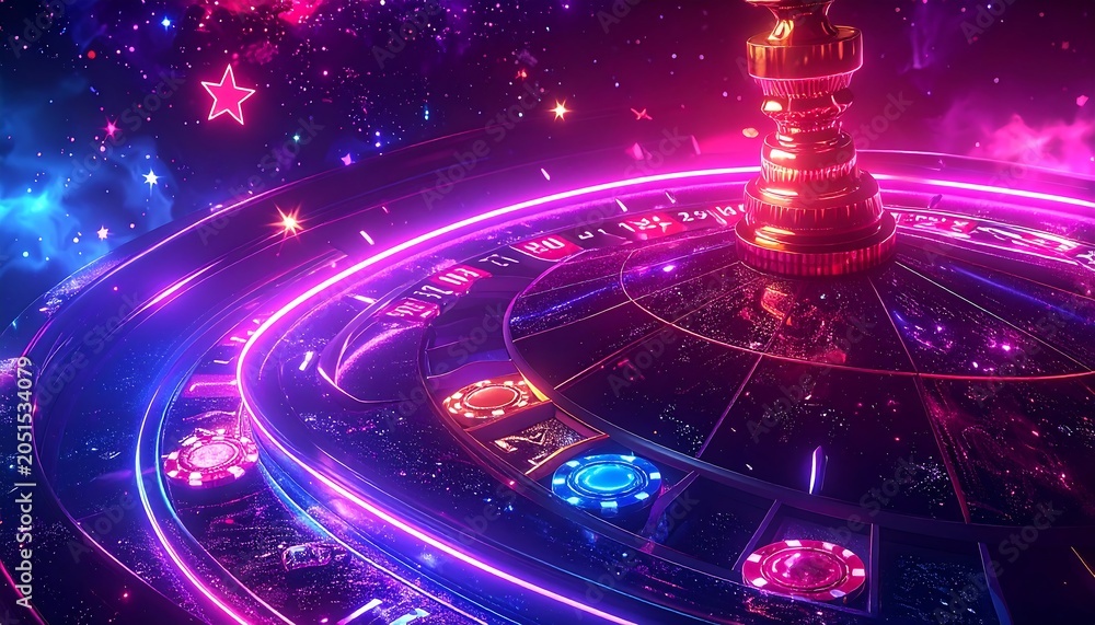 Obraz premium Neon roulette wheel in space