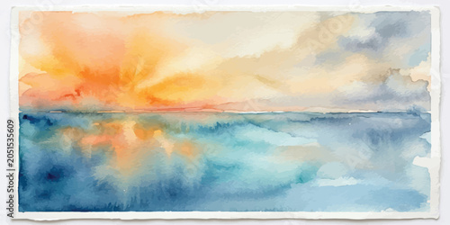 Φωτογραφία Watercolor abstract landscape with sunset colors reflected in water watercolor a