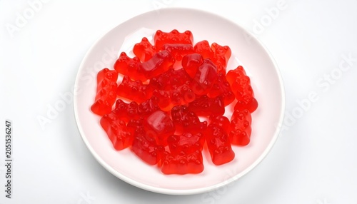 Artfully Scattered Bright Red Gummy Bears Isolated on Transparent Background