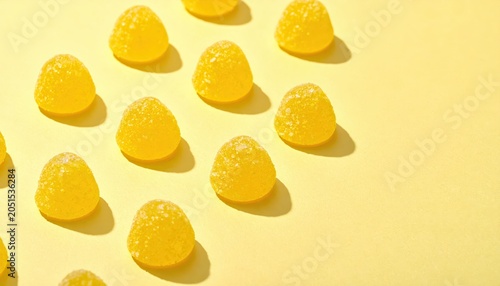 Artfully Scattered Bright Yellow Candied Lemon Drops in a Soft Yellow Setting
