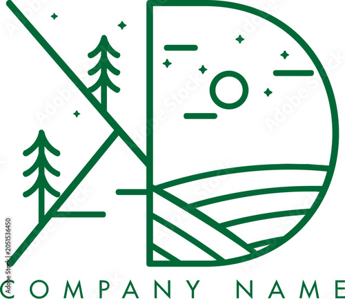Minimalistic Abstract Initial Letter KD Nature Outdoor Line Art Logo Design