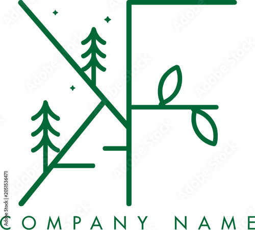 Minimalistic Abstract Initial Letter KF Nature Outdoor Line Art Logo Design