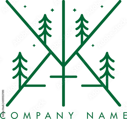 Minimalistic Abstract Initial Letter KK Nature Outdoor Line Art Logo Design