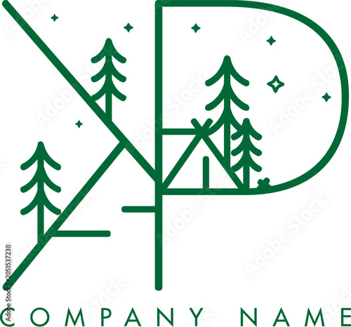 Minimalistic Abstract Initial Letter KP Nature Outdoor Line Art Logo Design