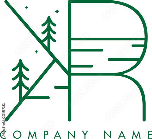 Minimalistic Abstract Initial Letter KR Nature Outdoor Line Art Logo Design
