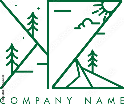 Minimalistic Abstract Initial Letter KZ Nature Outdoor Line Art Logo Design