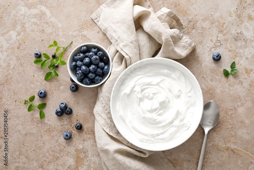 Yogurt. Plain greek probiotic protein Greek yoghurt. Healthy food.