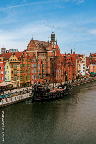 Panoramic view from Granary Island of the Old Town of Gdańsk, Poland.
