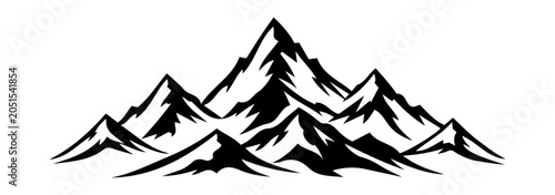 Tableau sur toile Mountain Range Silhouette with Snowy Peaks, Rocky Mountains Landscape Vector Ill