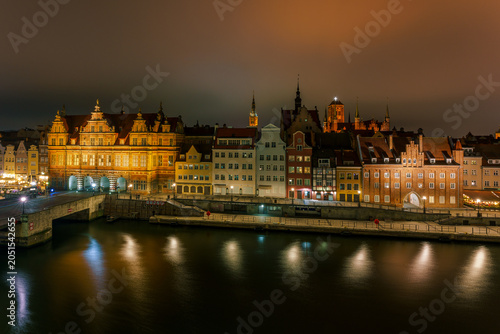 Panoramic view from Granary Island of the Old Town of Gdańsk, Poland.