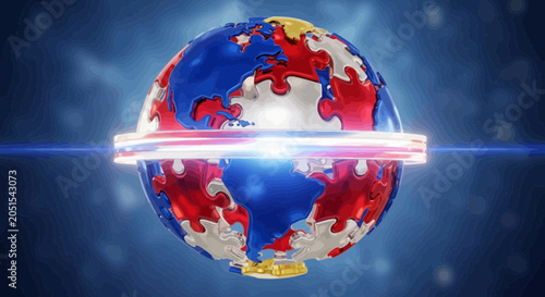 Obraz na płótnie Globe with red and blue continents.