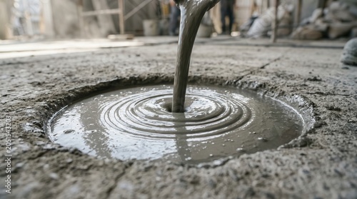 A close-up of pouring a cement patch into a crack for surface restoration.