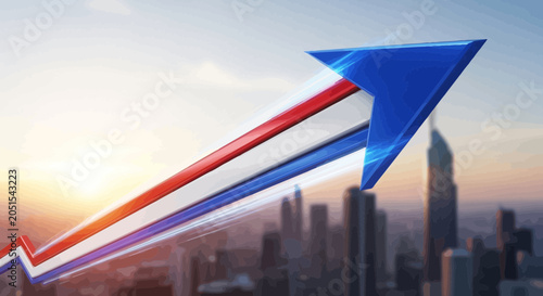 Photos Blue and red arrow pointing upward.