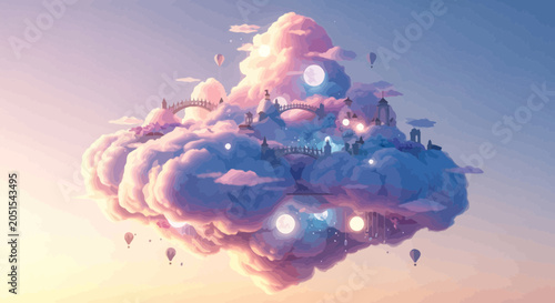 Fotografie Fantasy Cloud City in Sky.