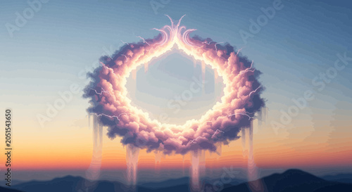 Fotografie Glowing Ring of Light in Sky.