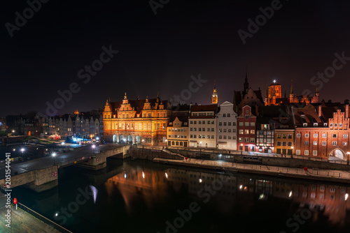 Panoramic view from Granary Island of the Old Town of Gdańsk, Poland.