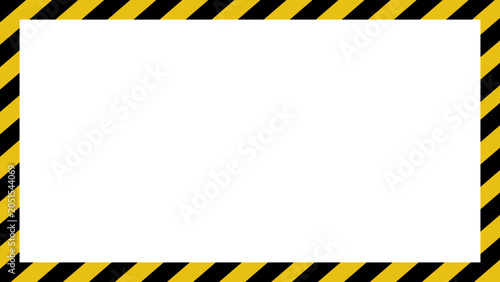 Yellow and black diagonal hazard stripes caution tape border frame backdrop banner vector graphic illustration