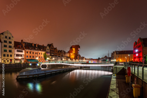 Panoramic view from Granary Island of the Old Town of Gdańsk, Poland.