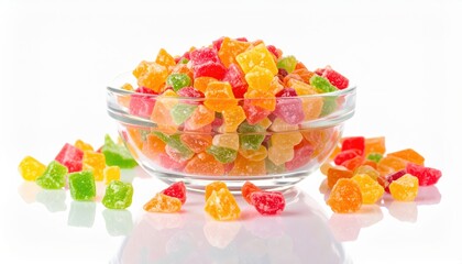 Assorted Fruit Flavored Gummy Candy Crystals in a Glass Bowl