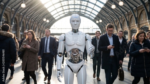Advanced Humanoid AI Observing Human Life In Public Space