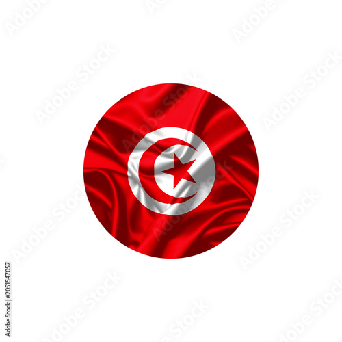 Tunisia Flag in Circular Design with Fabric Fold Texture