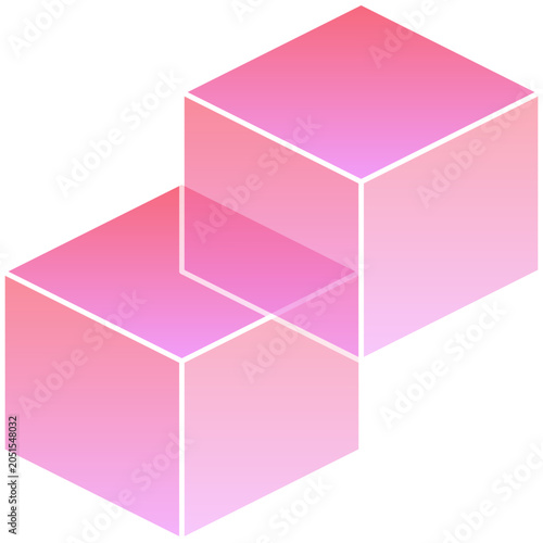 Two pink isometric cubes stacked to form an ascending staircase against a white background illustration