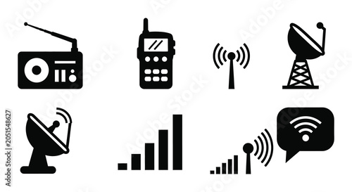 Quadro su tela Collection of communication device icons in black silhouette