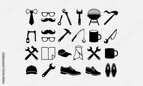 Father's Day Icons, vector illustration line art and silhouette icon set