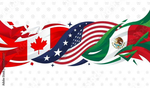 Cuadro en lienzo 2026 FIFA World Cup Co-Host Countries Flag Banner with Football Pattern Vector I