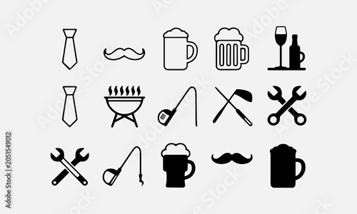 Father's Day Icons, vector illustration line art and silhouette icon set