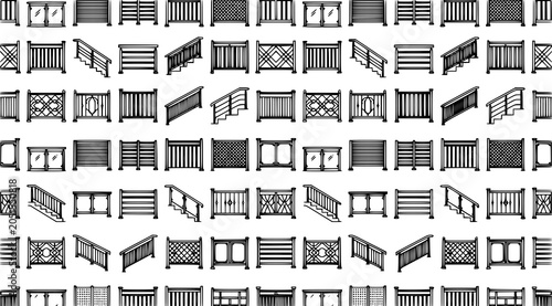 Bild auf Leinwand Seamless railing pattern vector outline architectural barrier background isolate