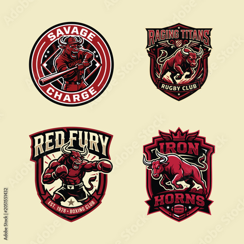Sports team logos with bull and animal mascots