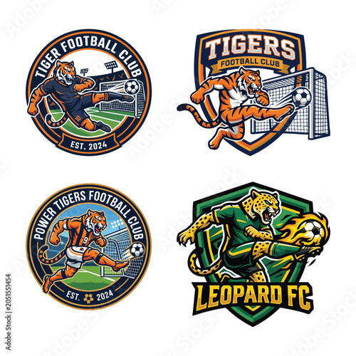Football club logos with tiger and leopard mascots