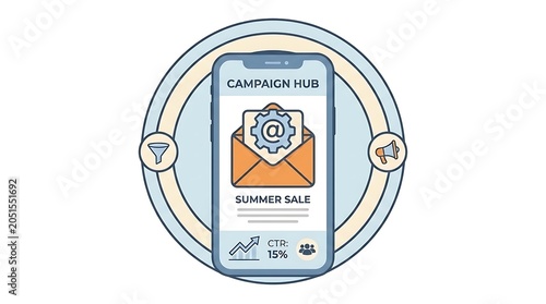 Illustration of a smartphone with a campaign hub on the screen