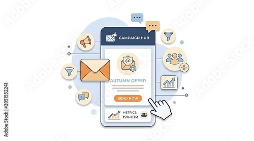 Autumn offer campaign on a mobile phone with email and metrics