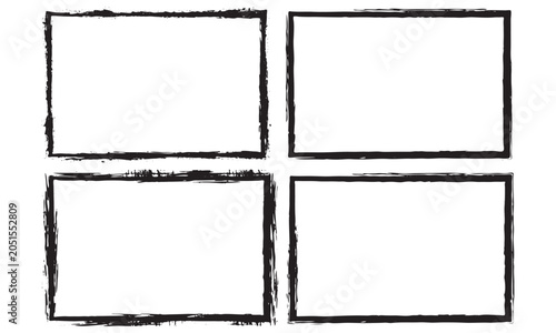 Vector grunge rectangle frames set with textured thin ink borders.