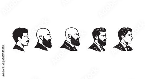 Set of stylish male profile hairstyle and beard avatar icon on a white background