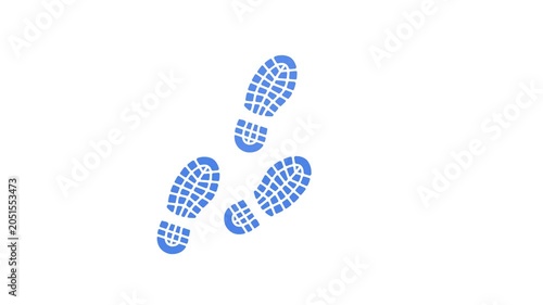 Blue footprints on white background in a walking motion vector graphic