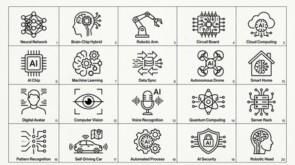 Collection of various abstract icons and symbols on white background