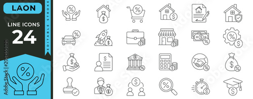 Foto Premium Loan Line Icons Collection Featuring Lending Banking Mortgage Credit App
