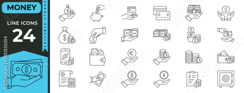 Tableau sur toile Premium Money Line Icons Collection Featuring Cash Banking Finance Investment Cu