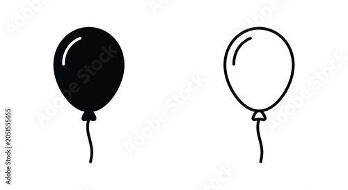Two balloon shapes one filled and one outlined in a simple black and white silhouette