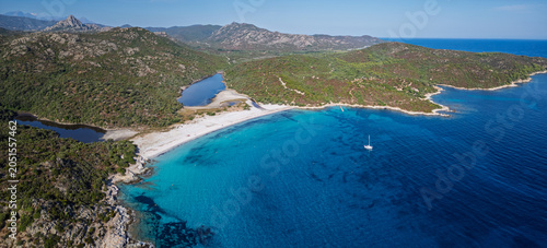 Aerial view of Lotus Beach, Corsica, France.