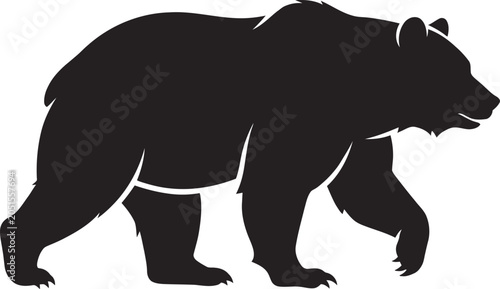 Quadro su tela Bear silhouette depicted in a side profile walking pose isolated on a white background for wildlife or nature project designs
